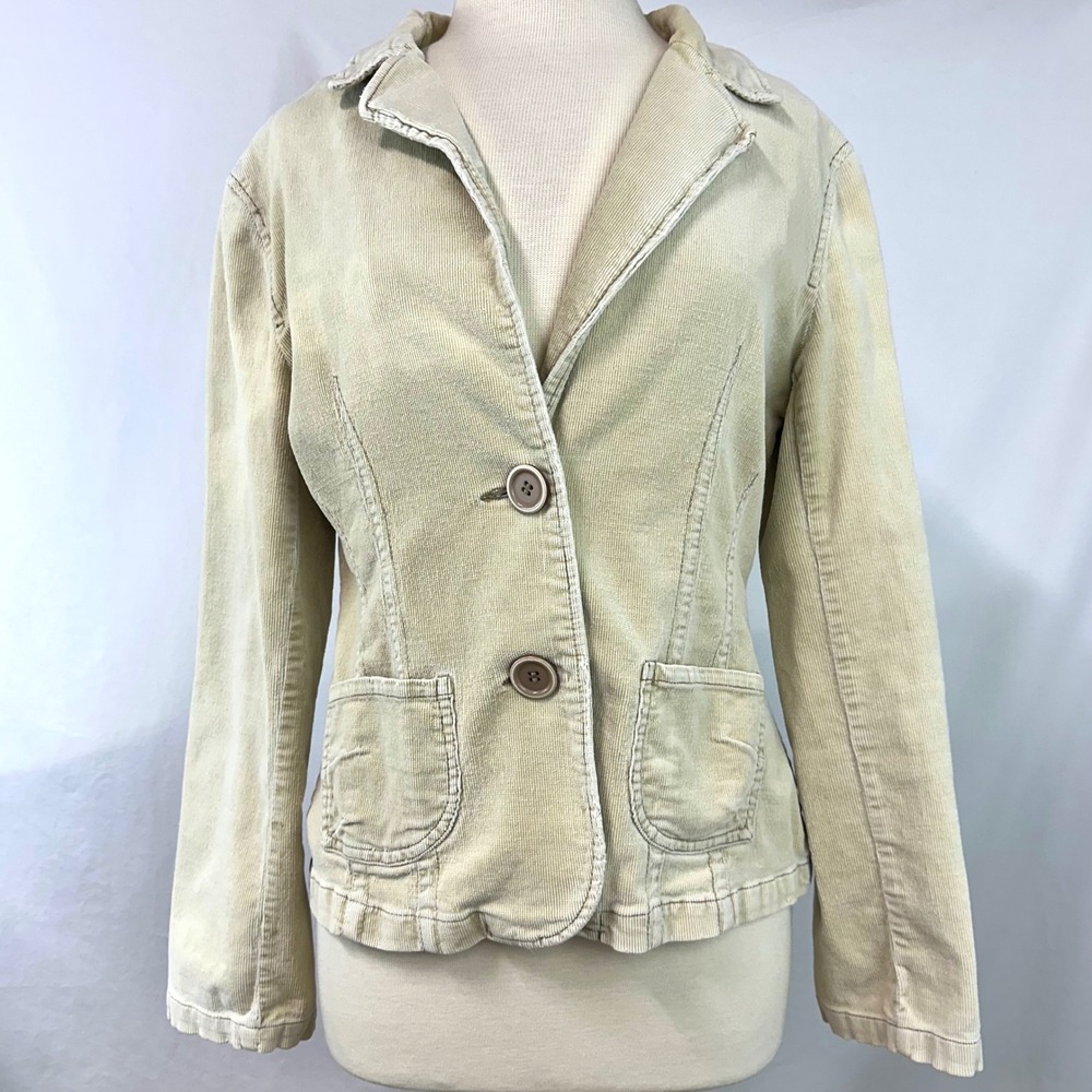 AC 3998 Y2K Tan Corduroy Fitted Cargo Blazer Jacket Pockets Women L Preppy 2000s